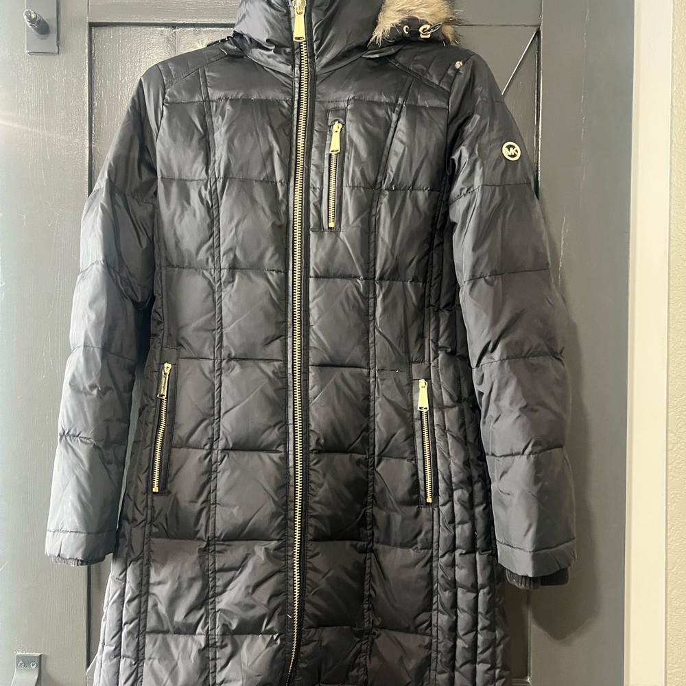 Michael Kors Black Hood Long Down Puffer Jacket